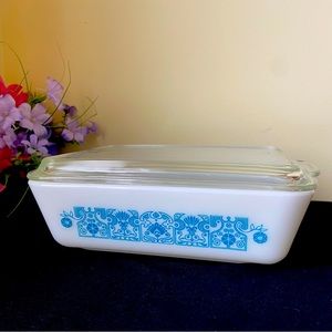 Vintage Pyrex Blue Horizon Refrigerator Dish Casserole w/lid #503 1.5qt Fridgie